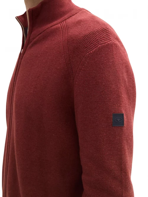 Gilet Manches Longues Tricot Zip Uni Rouge Fonce – Image 3
