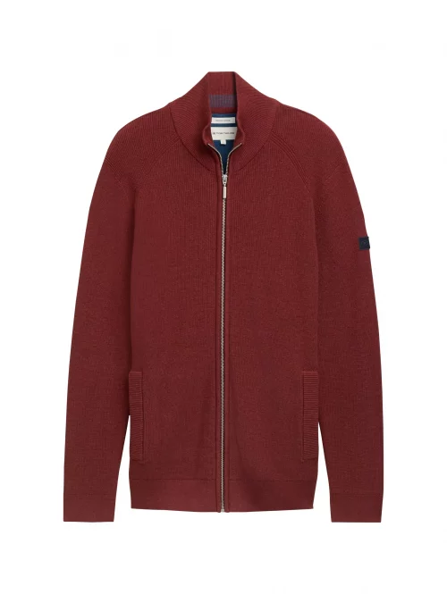 Gilet Manches Longues Tricot Zip Uni Rouge Fonce – Image 4
