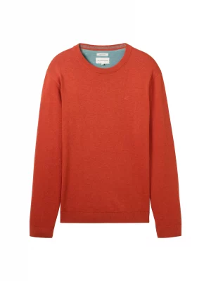 Pull Col Rond Coton Uni Orange Moyen