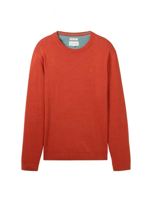 Pull Col Rond Coton Uni Orange Moyen