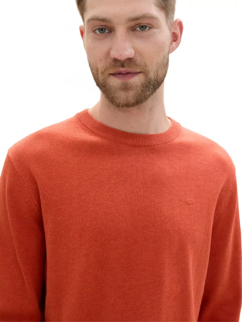 Pull Col Rond Coton Uni Orange Moyen – Image 2