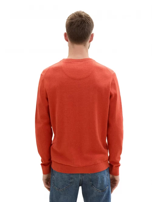 Pull Col Rond Coton Uni Orange Moyen – Image 3