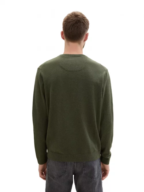 Pull Col Rond Coton Uni Kaki Fonce – Image 2