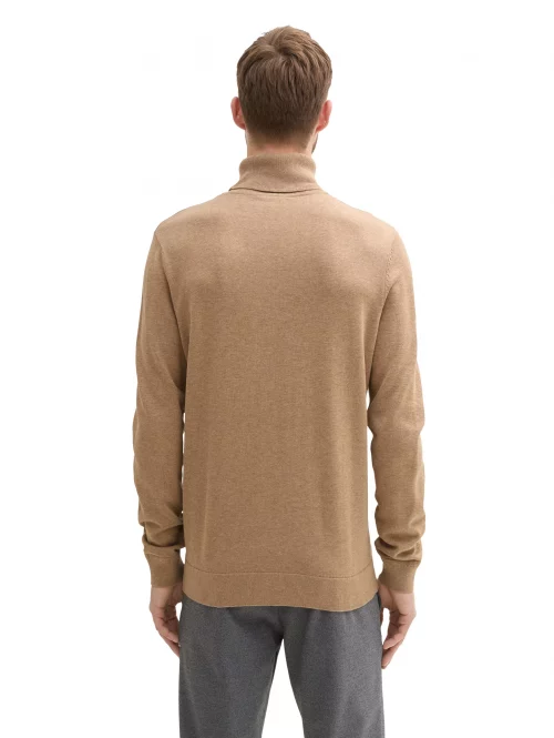 Pull Col Roule Coton Uni Beige Moyen – Image 2