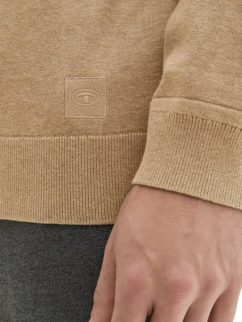 Pull Col Roule Coton Uni Beige Moyen – Image 3