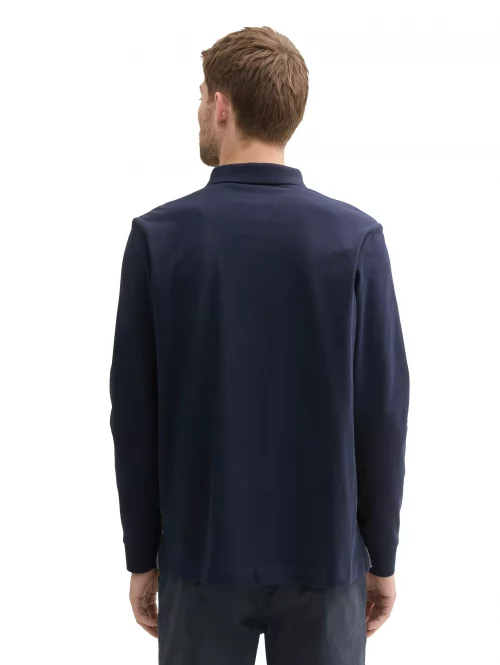Polo Manches Longues Pique Uni Bleu Fonce – Image 2
