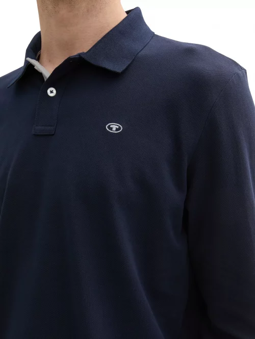 Polo Manches Longues Pique Uni Bleu Fonce – Image 3