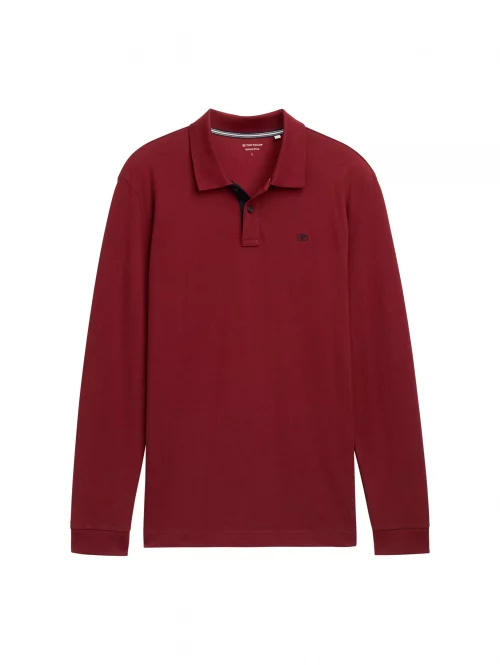 Polo Manches Longues Pique Uni Rouge Fonce