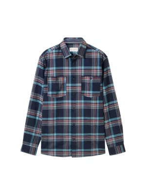 Chemise Manches Longues Sport Carreau Gratte Bleu Fonce