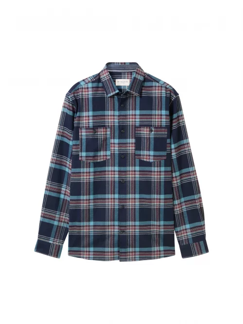 Chemise Manches Longues Sport Carreau Gratte Bleu Fonce