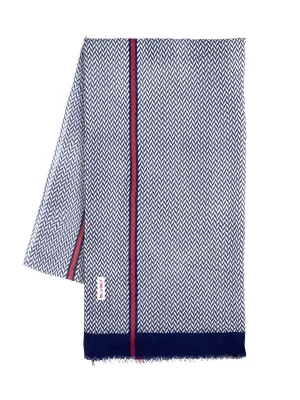 Accessoire Echarpe Laine Chevron Tisse Bleu Fonce