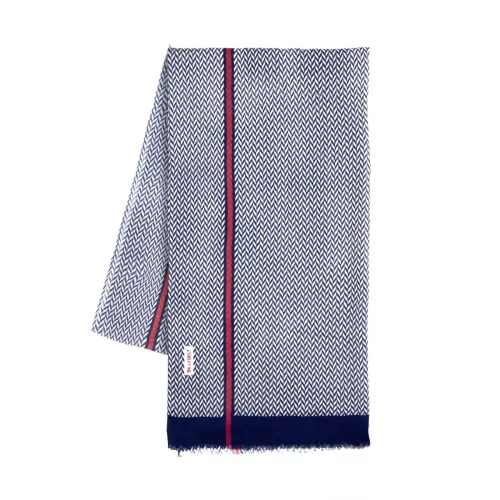Accessoire Echarpe Laine Chevron Tisse Bleu Fonce