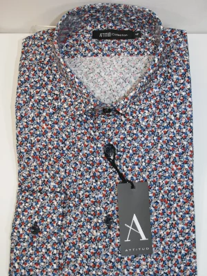 Chemise Manches Longues Ville Imprime Etoiles Rouge Modern Bleu Moyen