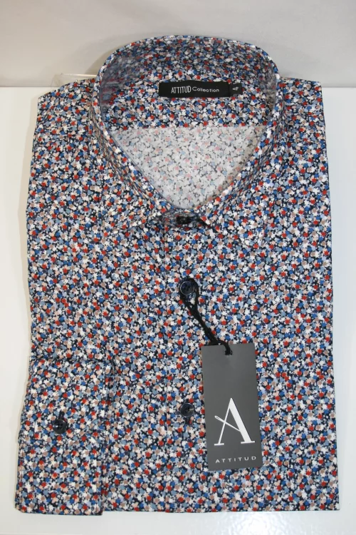 Chemise Manches Longues Ville Imprime Etoiles Rouge Modern Bleu Moyen