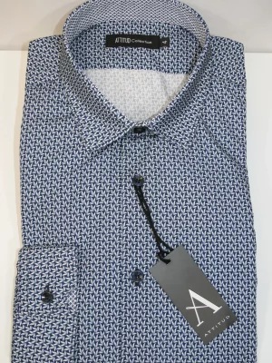 Chemise Manches Longues Ville Imprime Feuilles Modern Oppo Bleu Fonce