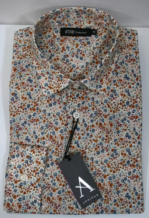 Chemise Manches Longues Ville Imprime Fleurs Modern Beige Moyen
