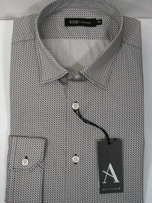 Chemise Manches Longues Ville Imprime Cubes Modern Beige Moyen