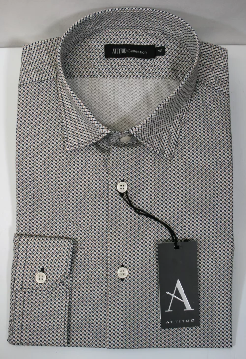 Chemise Manches Longues Ville Imprime Cubes Modern Beige Moyen