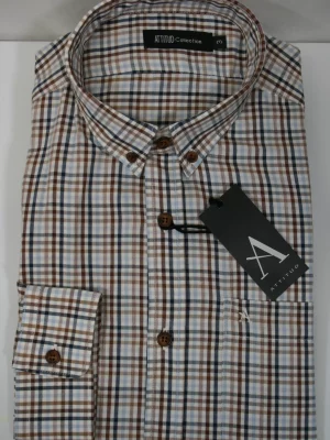 Chemise Manches Longues Sport Coton Laine Carreau Modern Pb Beige Moyen