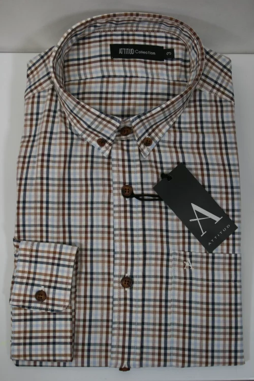 Chemise Manches Longues Sport Coton Laine Carreau Modern Pb Beige Moyen