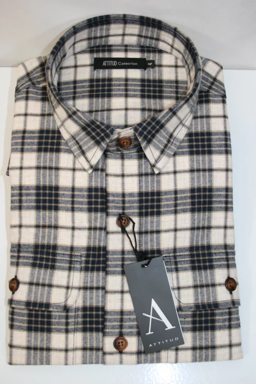 Chemise Manches Longues Sport Surchemise Carreau Beige Beige Moyen