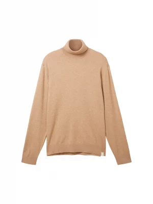 Pull Col Roule Lyocell Uni Beige Clair