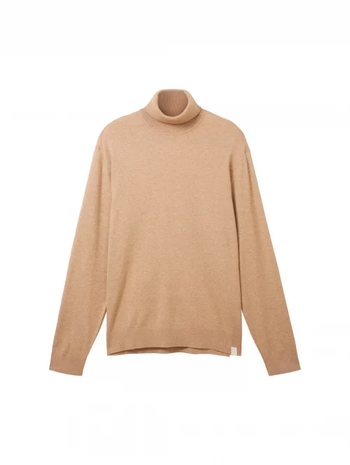 Pull Col Roule Lyocell Uni Beige Clair