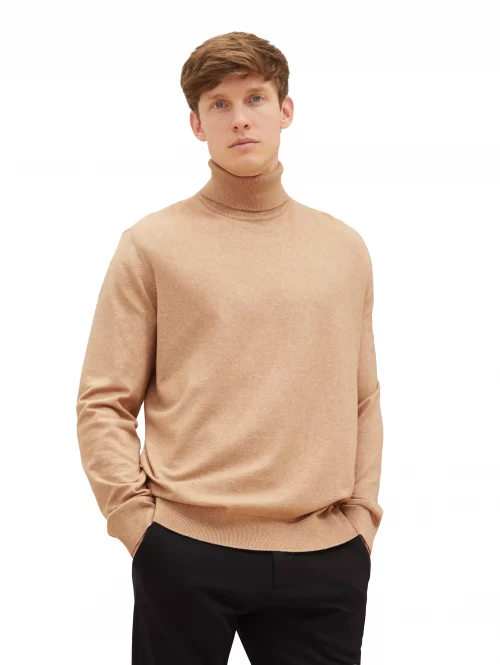 Pull Col Roule Lyocell Uni Beige Clair – Image 2