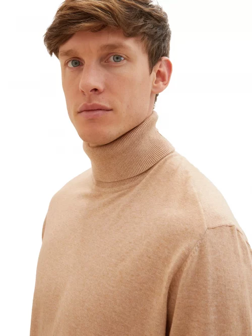 Pull Col Roule Lyocell Uni Beige Clair – Image 3