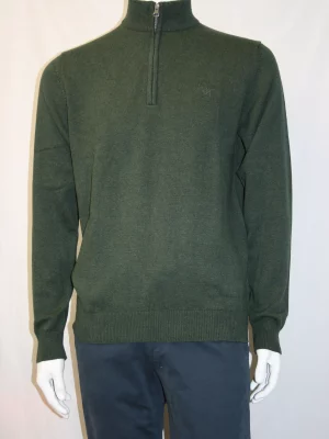 Pull Col Cheminee Coton Laine Kaki Fonce