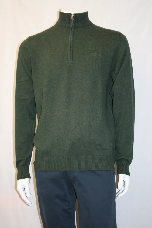 Pull Col Cheminee Coton Laine Kaki Fonce
