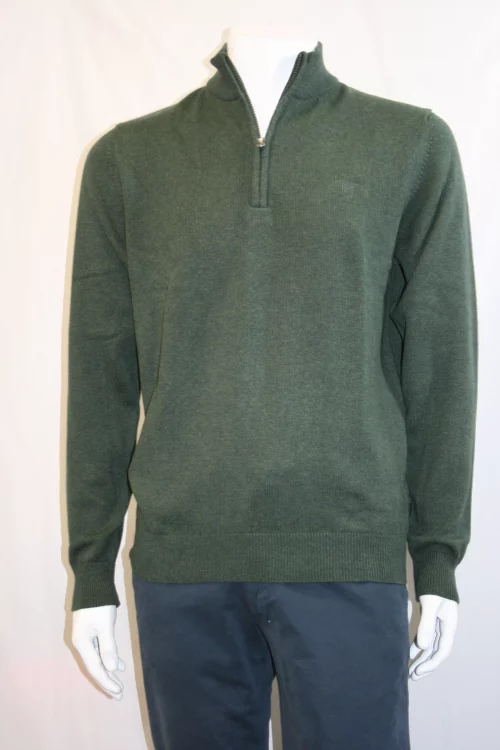 Pull Col Cheminee Coton Laine Kaki Fonce – Image 2