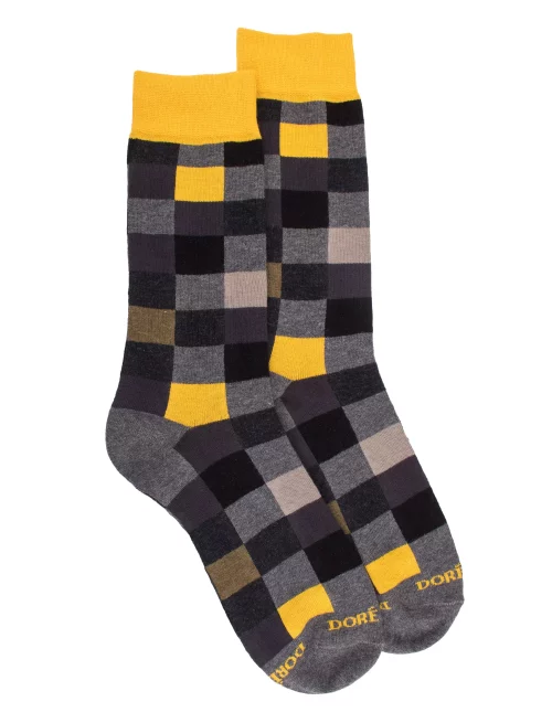 Accessoire Chaussettes Carres Coton Gris Fonce