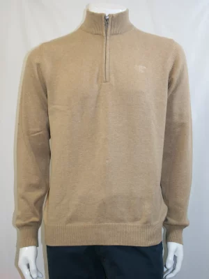 Pull Col Cheminee Coton Laine Beige Clair