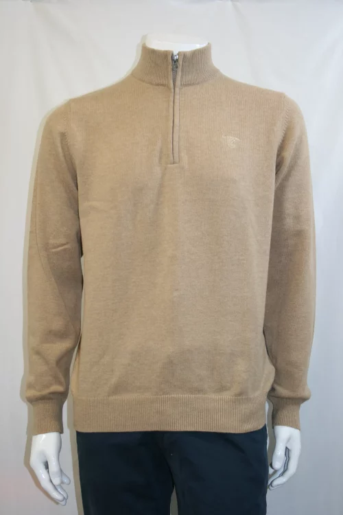 Pull Col Cheminee Coton Laine Beige Clair