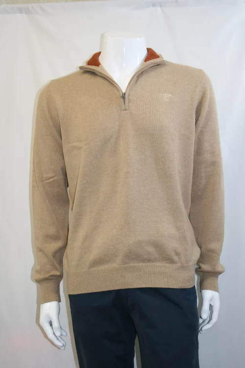 Pull Col Cheminee Coton Laine Beige Clair – Image 2