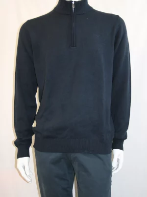 Pull Col Cheminee Coton Laine Bleu Fonce