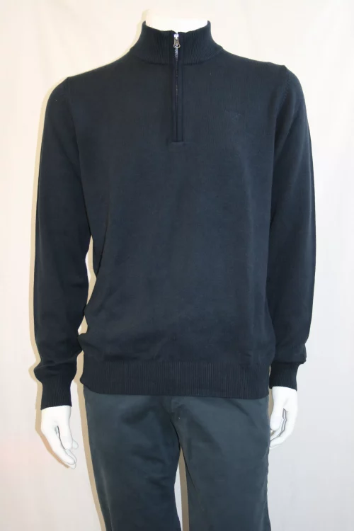 Pull Col Cheminee Coton Laine Bleu Fonce