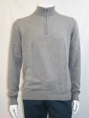 Pull Col Cheminee Coton Laine Gris Clair
