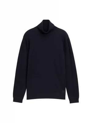 Pull Col Roule Tr - Coton Uni Bleu Fonce