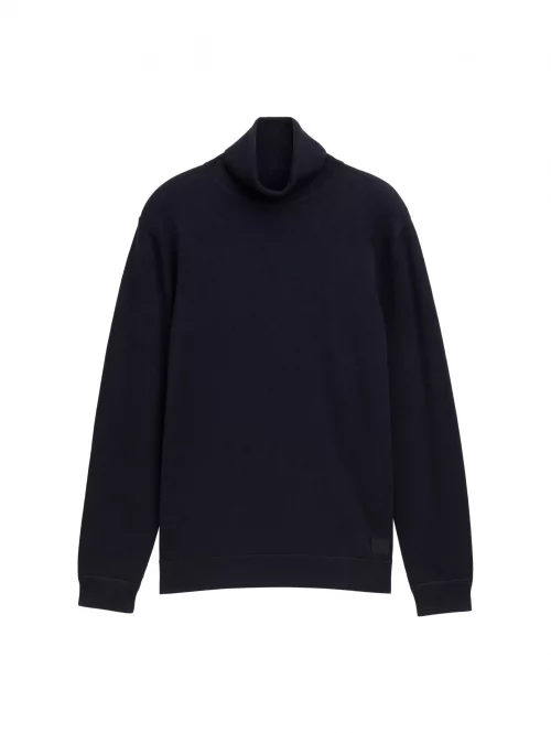 Pull Col Roule Tr - Coton Uni Bleu Fonce