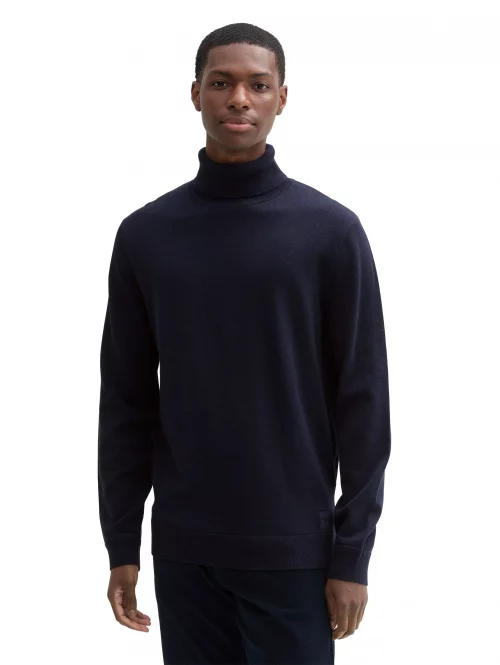 Pull Col Roule Tr - Coton Uni Bleu Fonce – Image 2