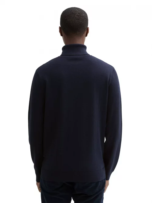 Pull Col Roule Tr - Coton Uni Bleu Fonce – Image 3