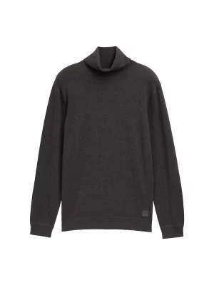 Pull Col Roule Coton Uni Gris Fonce