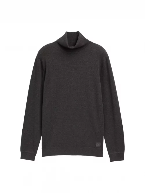 Pull Col Roule Coton Uni Gris Fonce