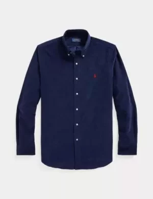 Chemise Manches Longues Sport Custom Velours Uni Bleu Fonce