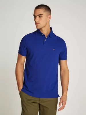 Polo Manches Courtes Regular Slim Pique Uni Bleu Moyen