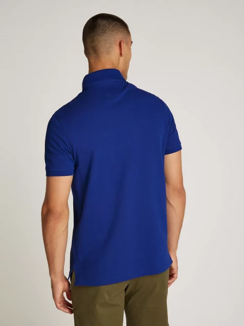 Polo Manches Courtes Regular Slim Pique Uni Bleu Moyen – Image 2