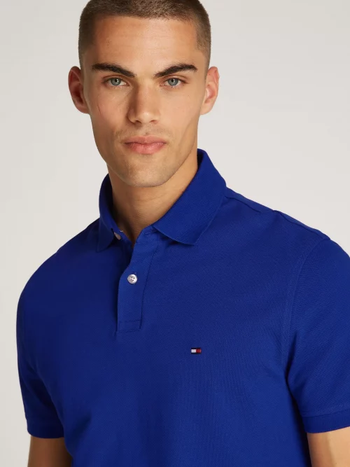 Polo Manches Courtes Regular Slim Pique Uni Bleu Moyen – Image 3