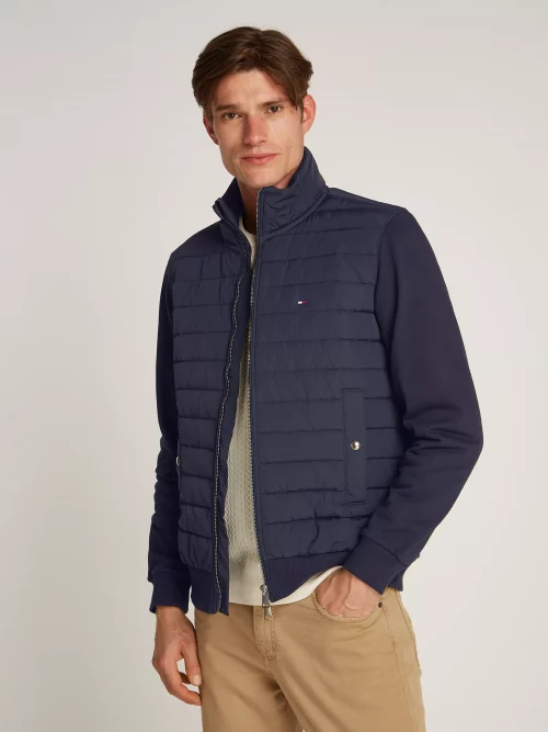 Gilet Manches Longues Mix Media Bleu Fonce